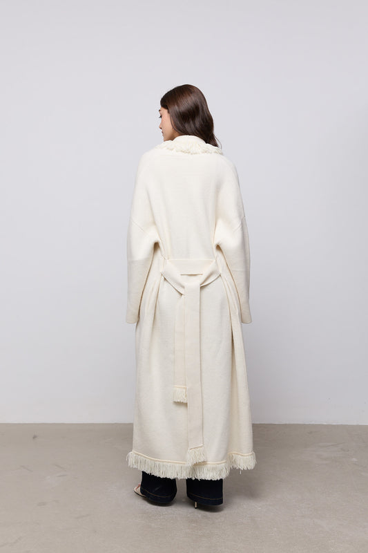 Long Line Wool Fringe Cardigan
