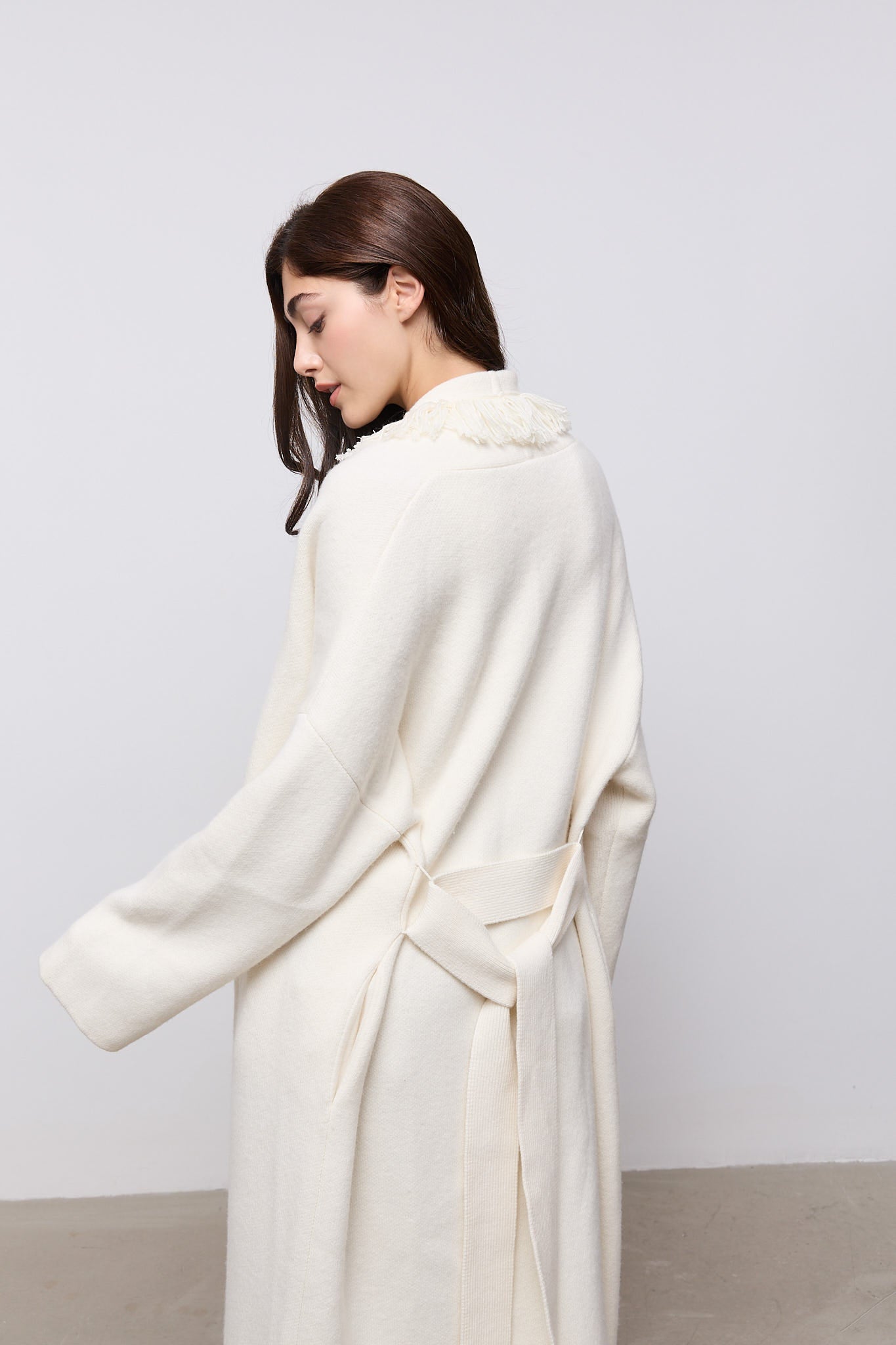 Long Line Wool Fringe Cardigan