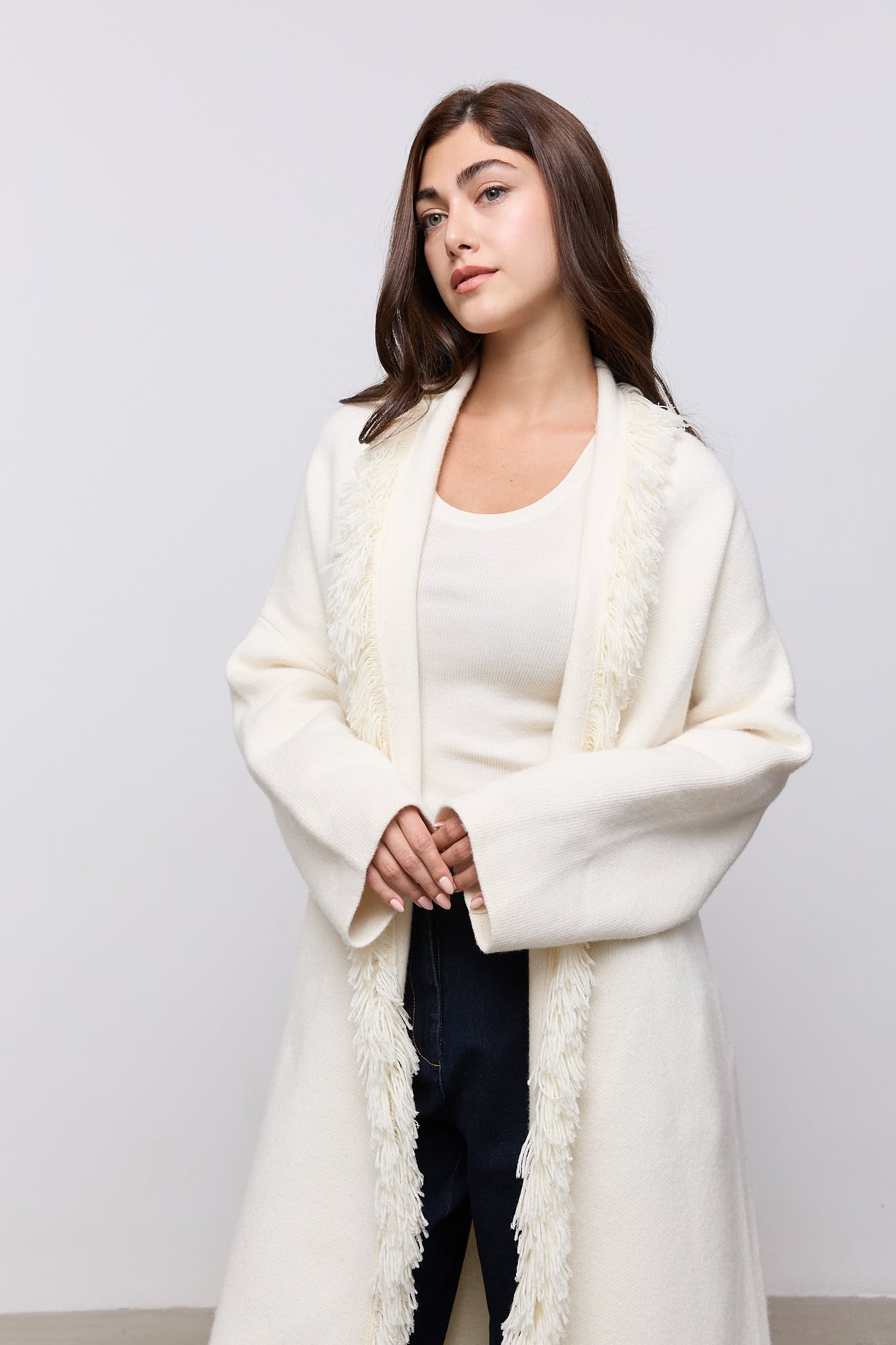 Long Line Wool Fringe Cardigan