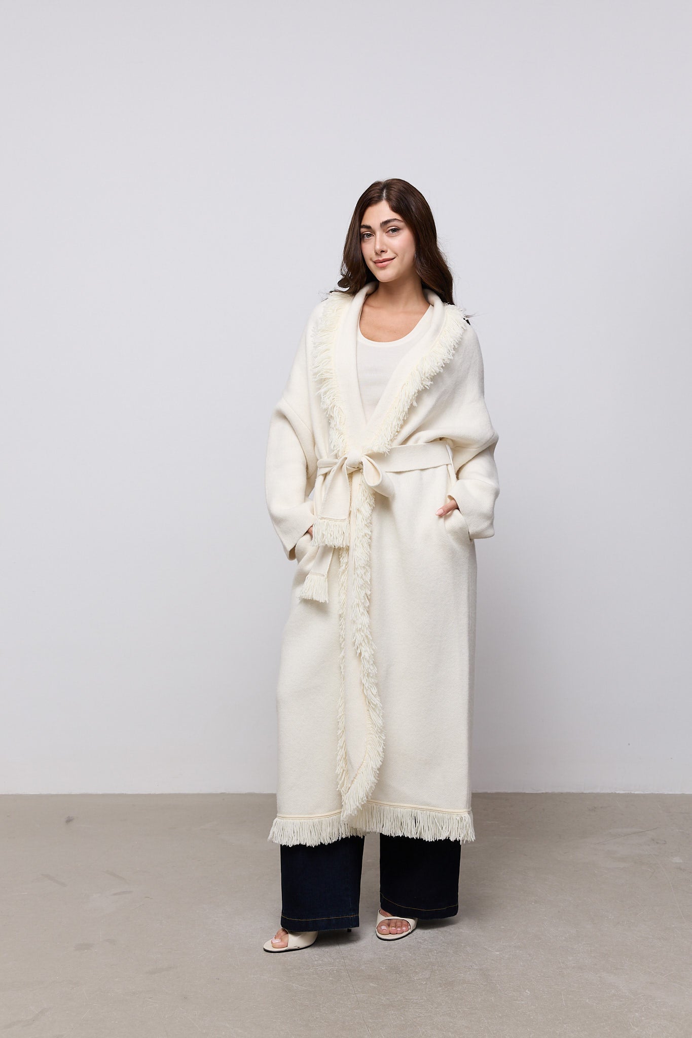 Long Line Wool Fringe Cardigan