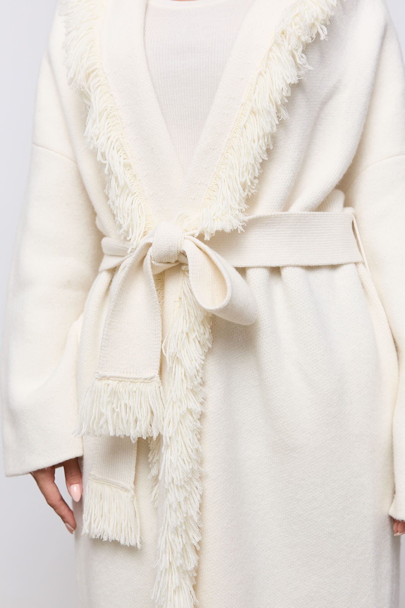Long Line Wool Fringe Cardigan