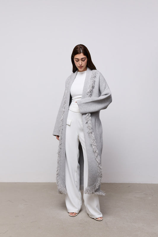 Long Line Wool Fringe Cardigan