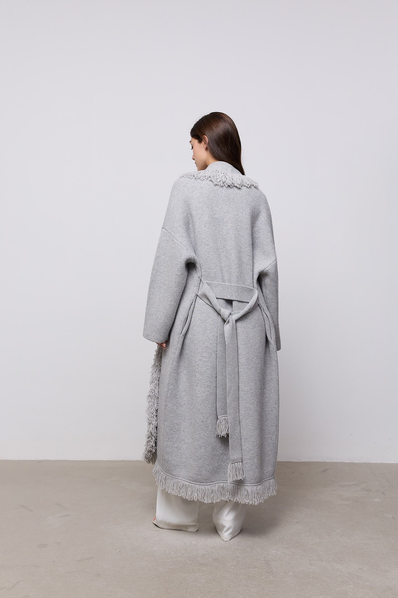 Long Line Wool Fringe Cardigan
