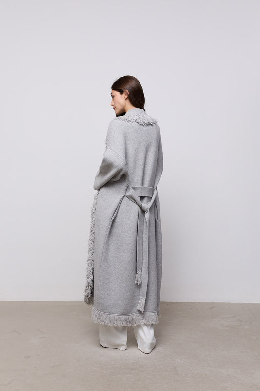 Long Line Wool Fringe Cardigan