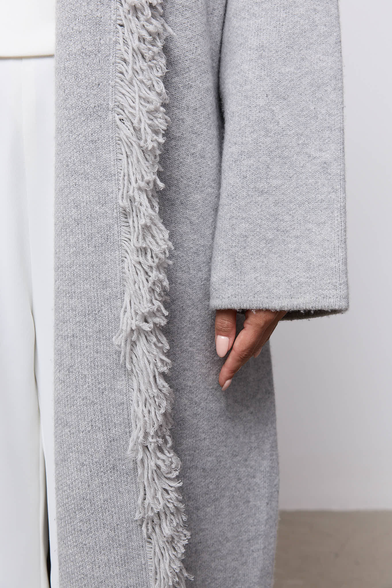 Long Line Wool Fringe Cardigan