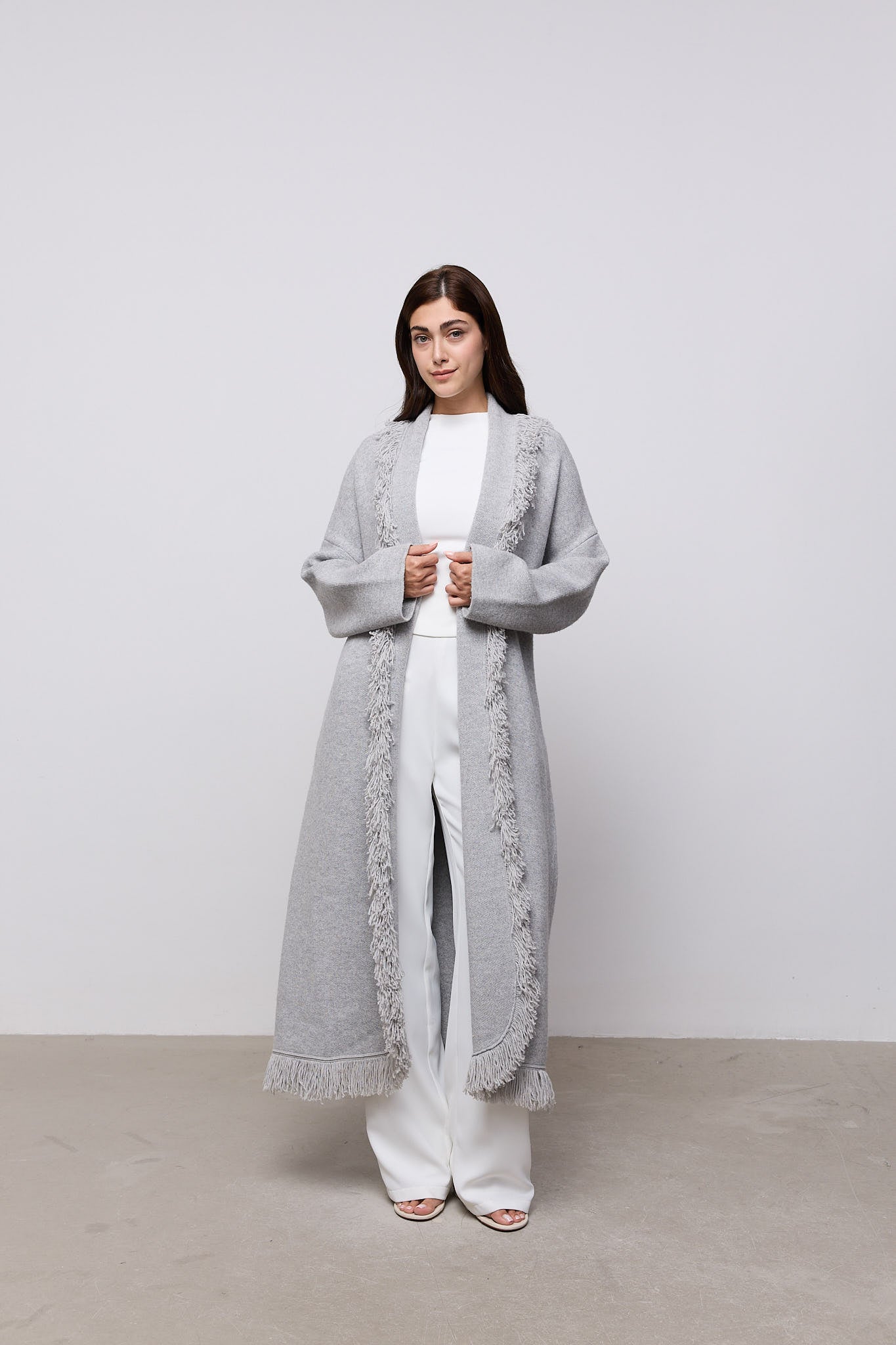Long Line Wool Fringe Cardigan