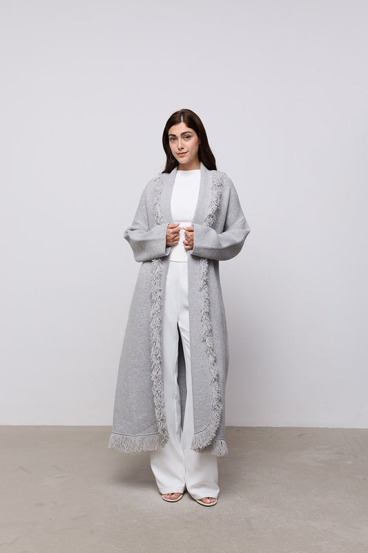 Long Line Wool Fringe Cardigan