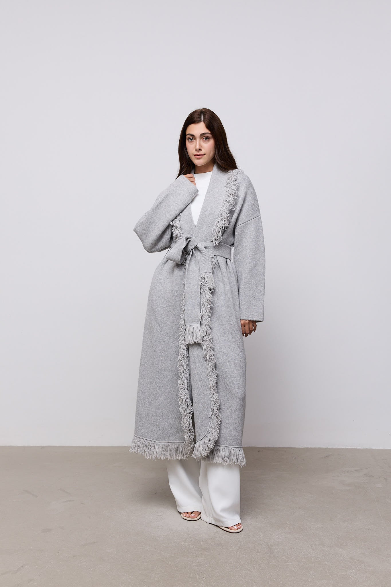 Long Line Wool Fringe Cardigan