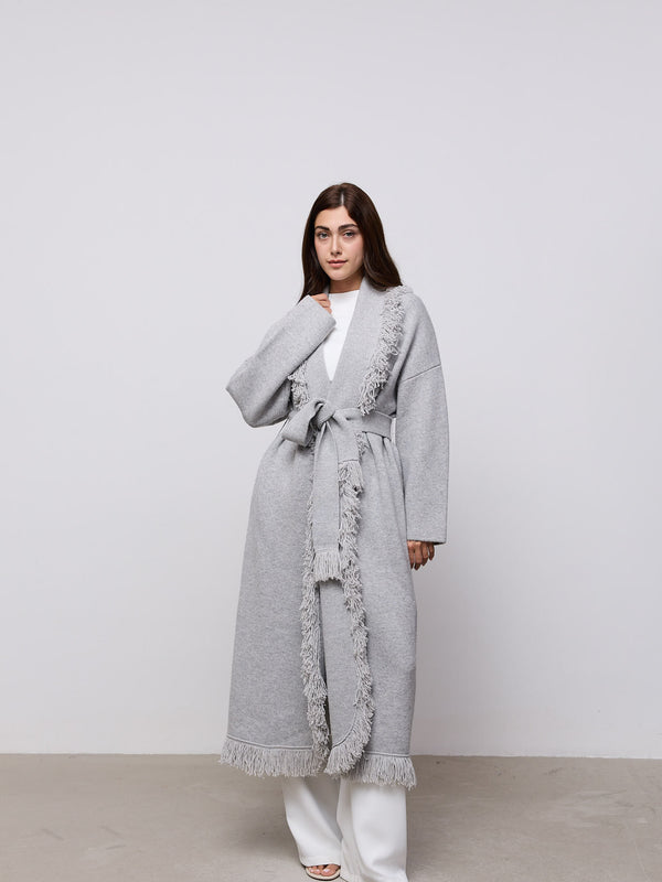 Long Line Wool Fringe Cardigan