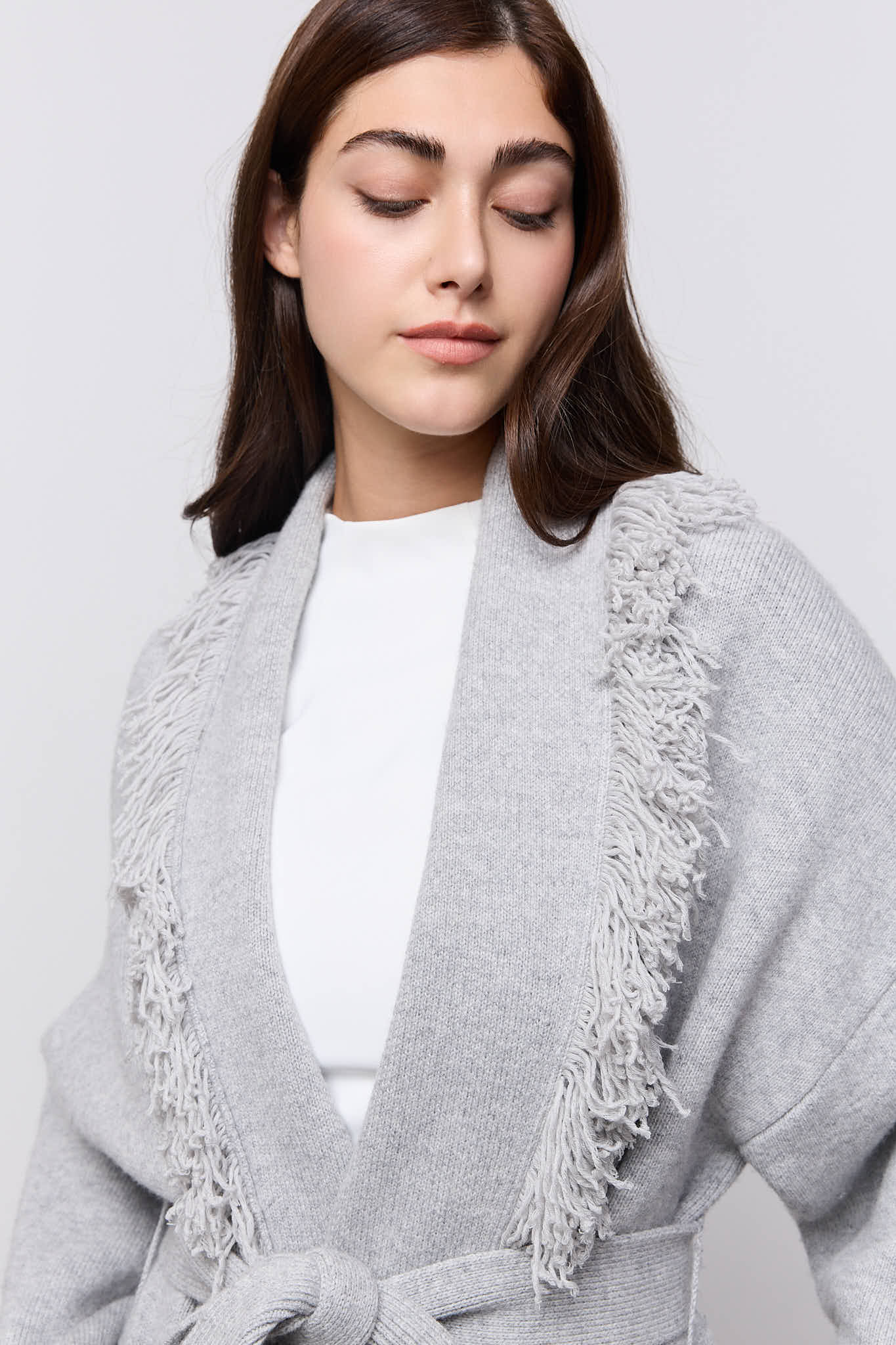 Long Line Wool Fringe Cardigan