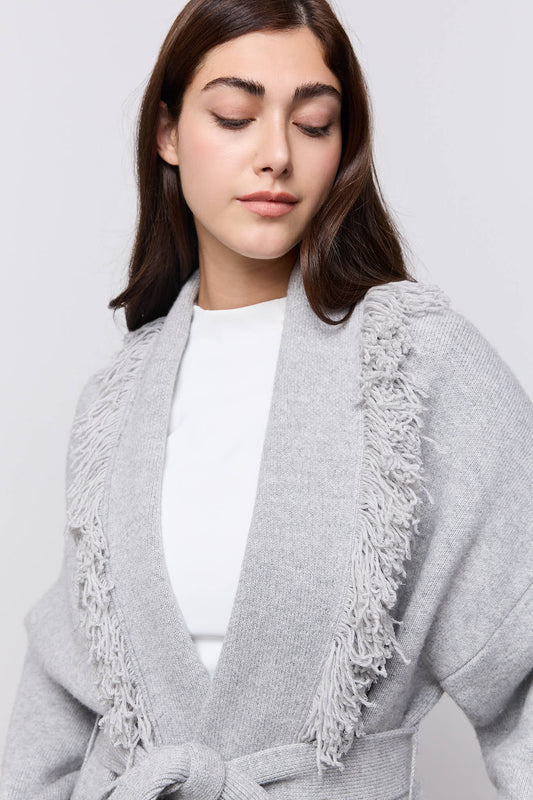 Long Line Wool Fringe Cardigan