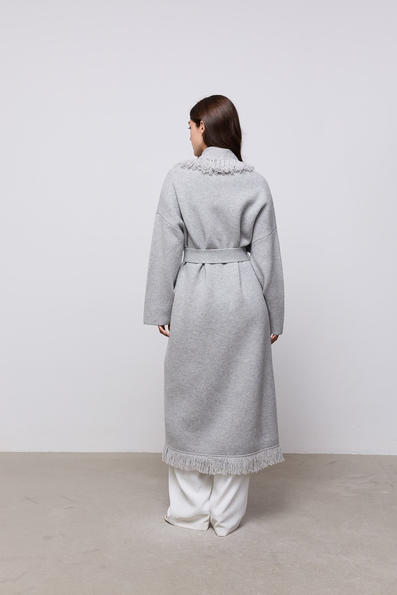 Long Line Wool Fringe Cardigan