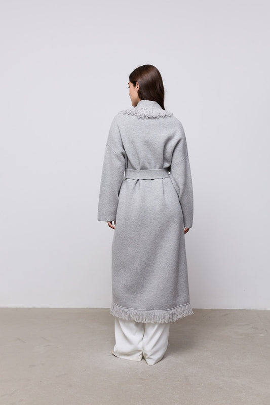 Long Line Wool Fringe Cardigan