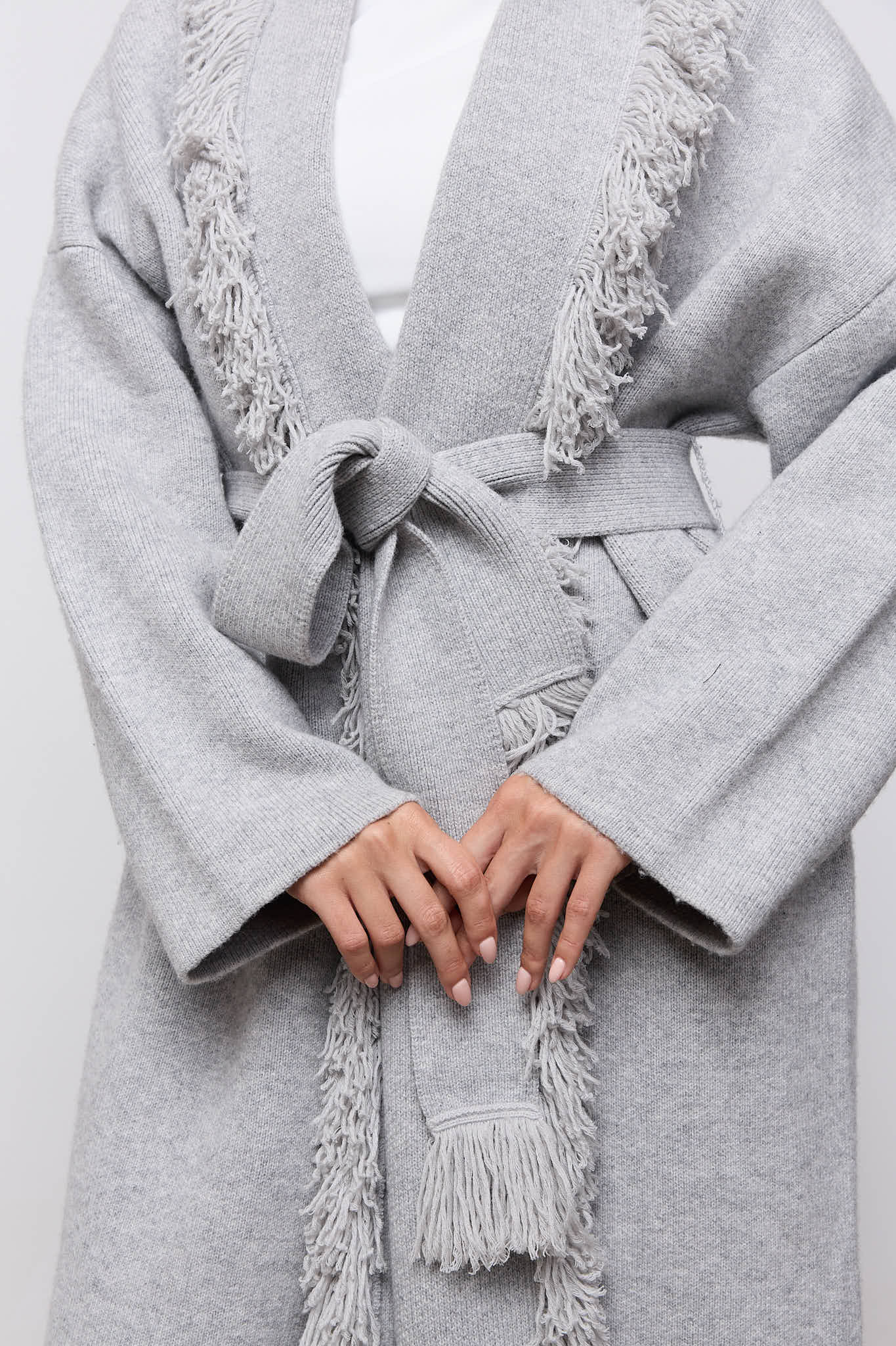 Long Line Wool Fringe Cardigan