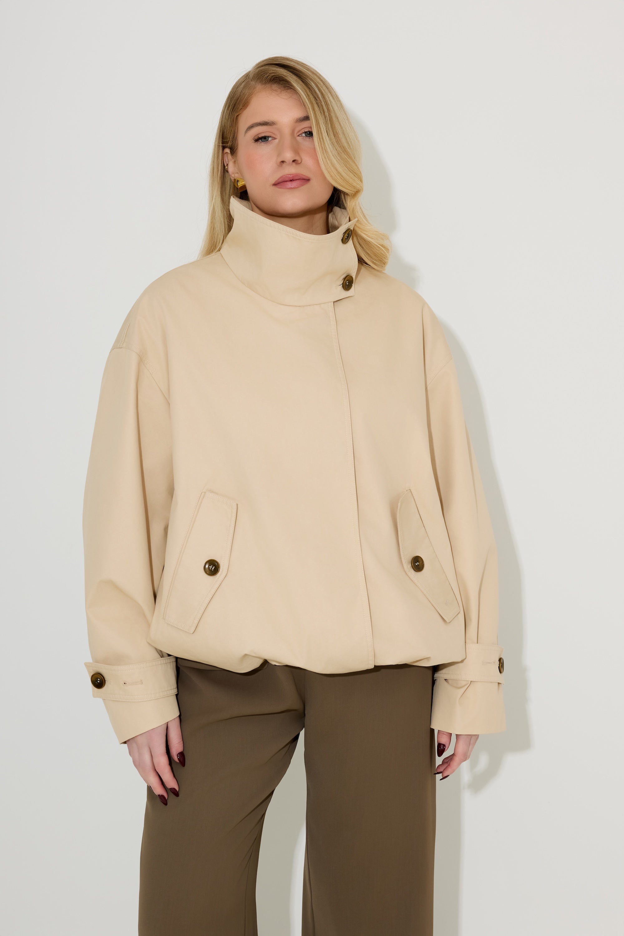 Oversized Cotton Mix Jacket | Cream – Odd Muse