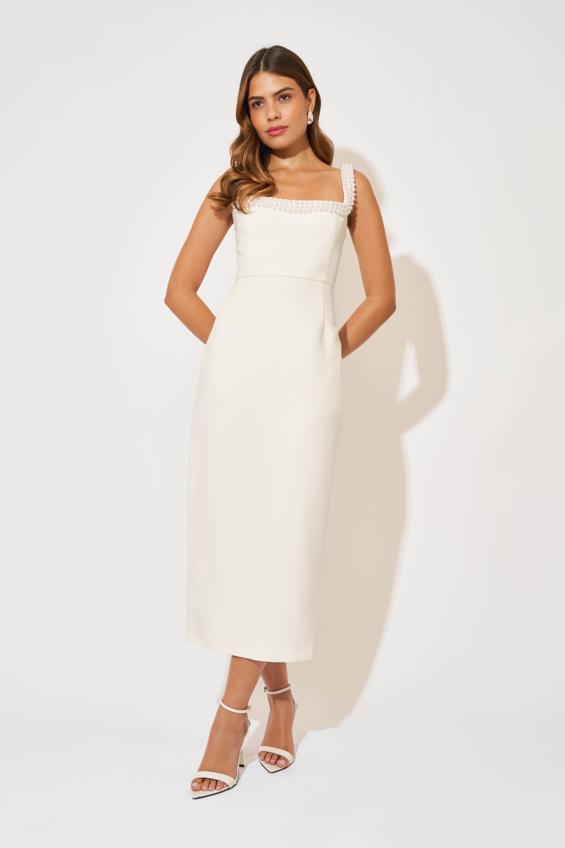 Pearl Trim Midi Dress