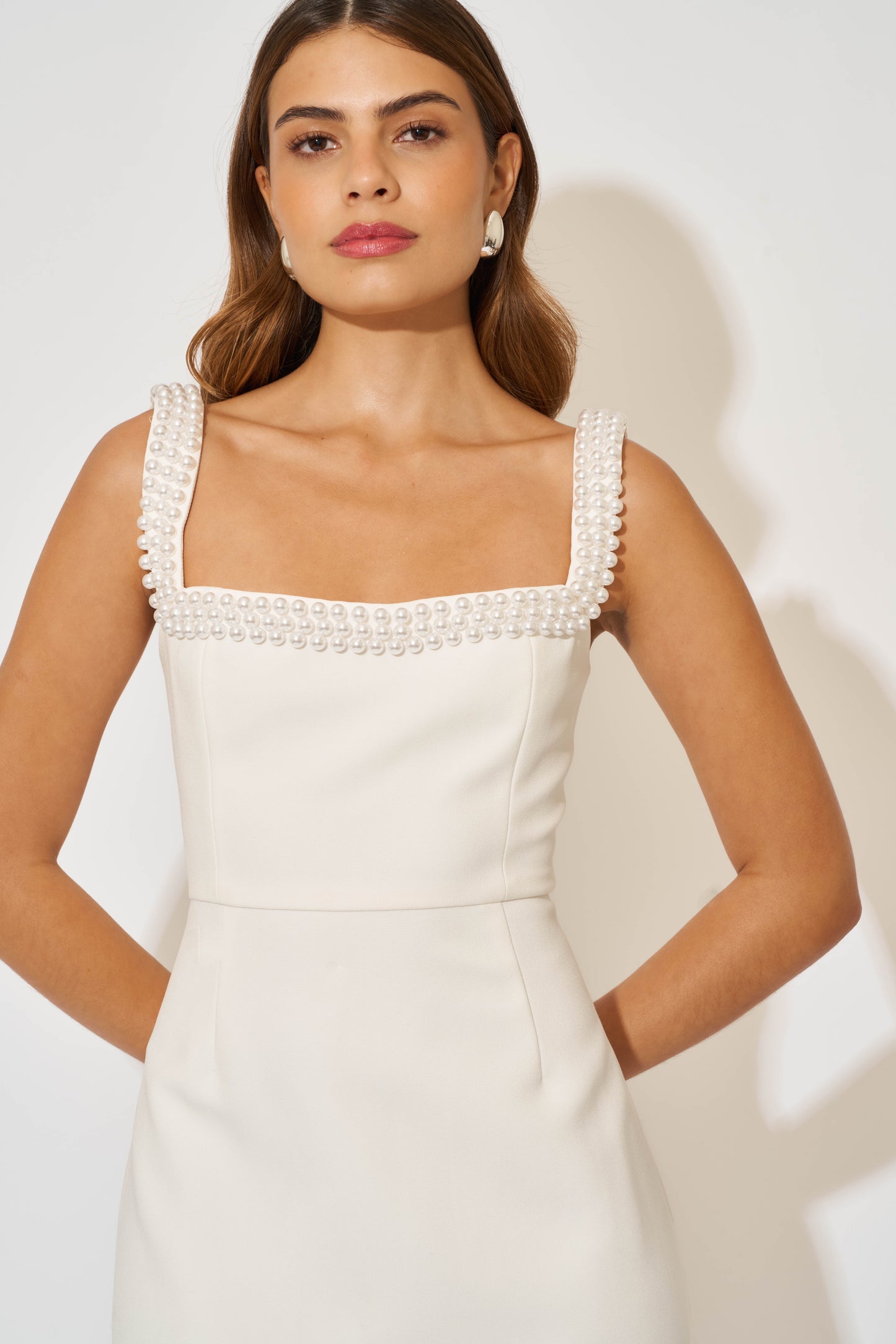 Pearl Trim Midi Dress