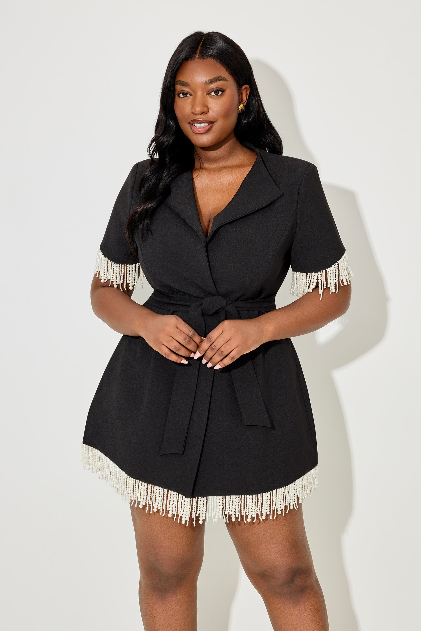 Pearl Trim Wrap Dress