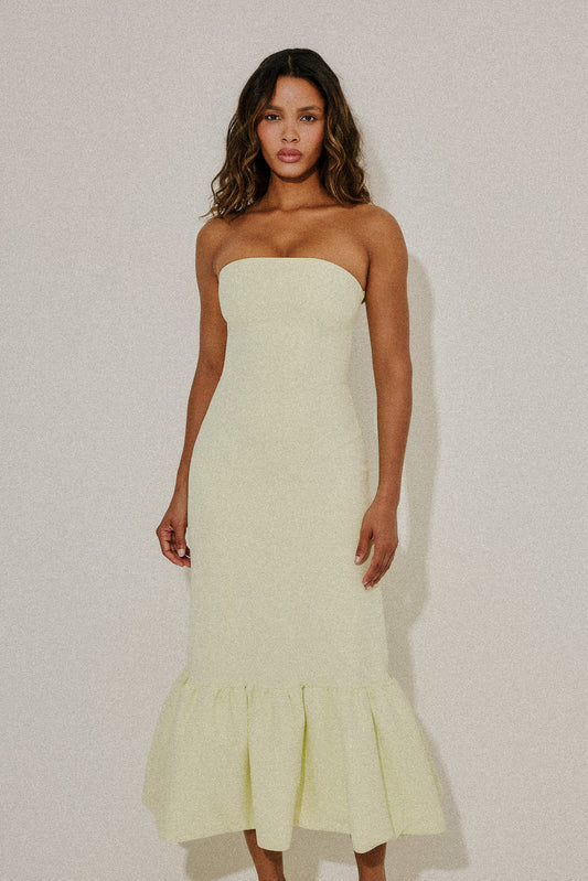 Strapless Peplum Midi Dress