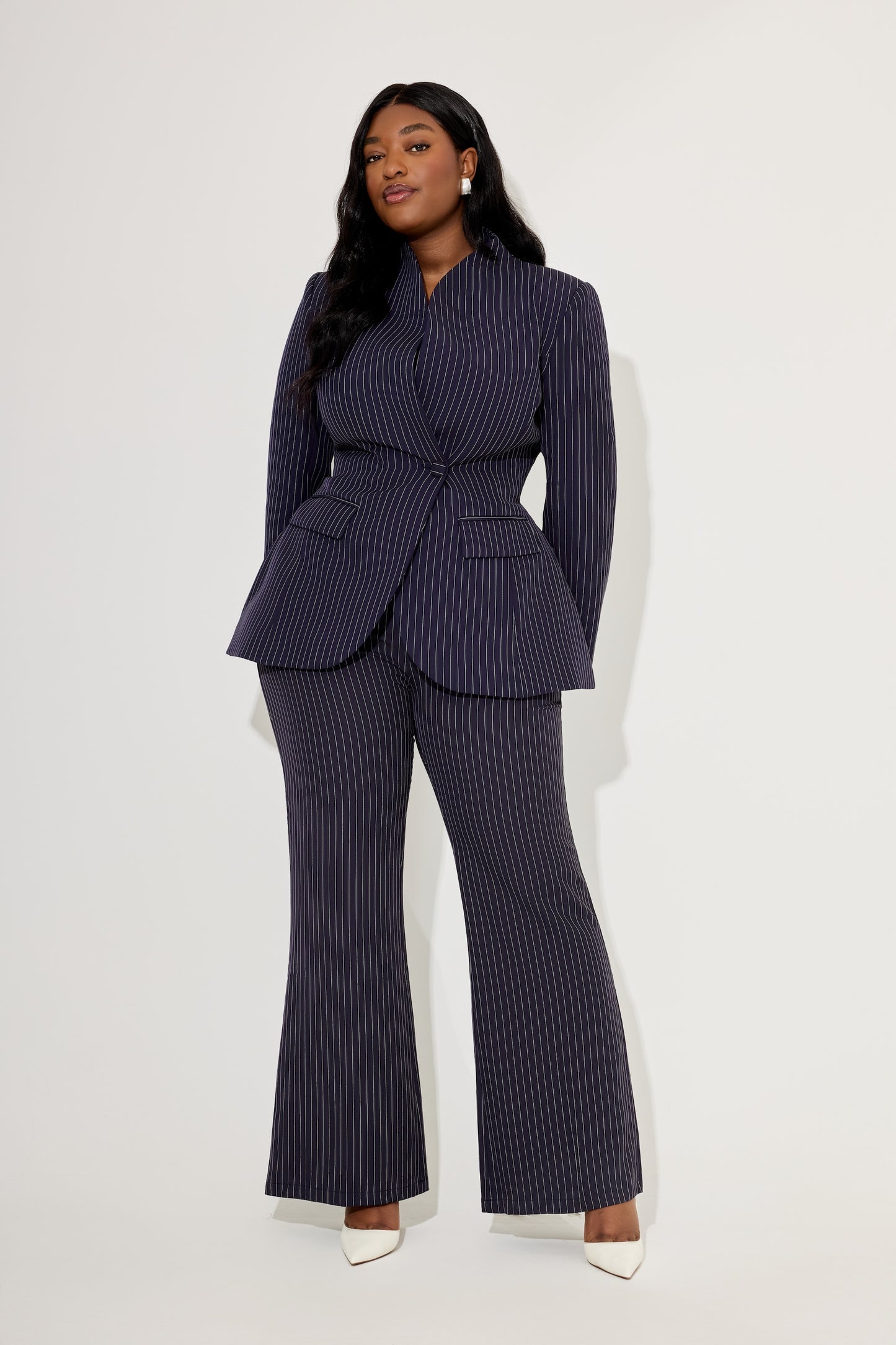 Pinstripe Slim Flare Trousers