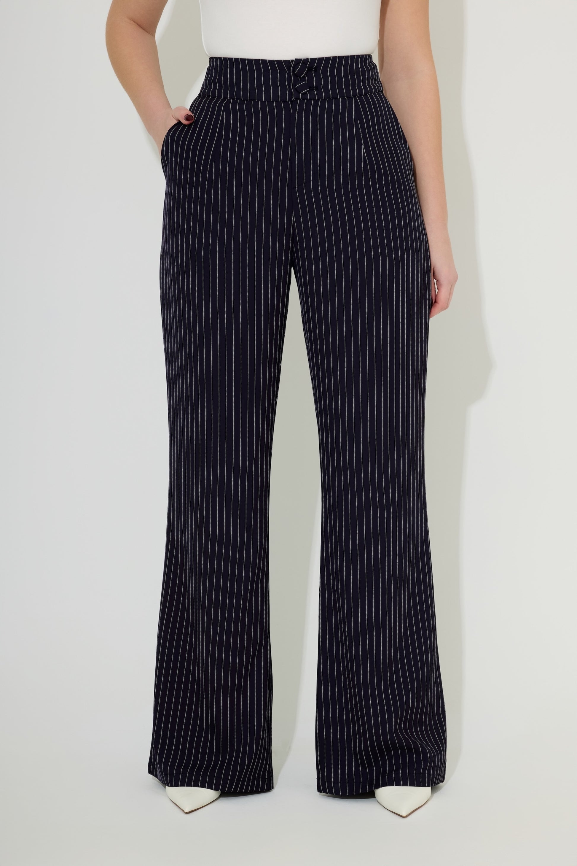 Pinstripe Slim Flare Trousers