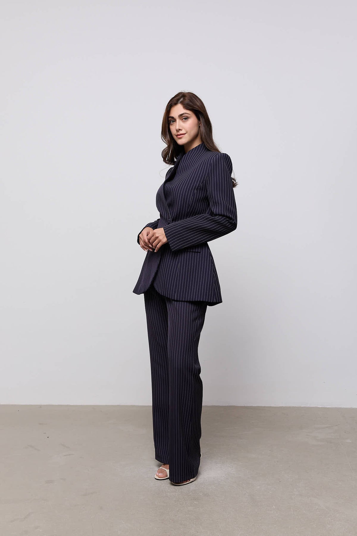 Pinstripe Slim Flare Trousers