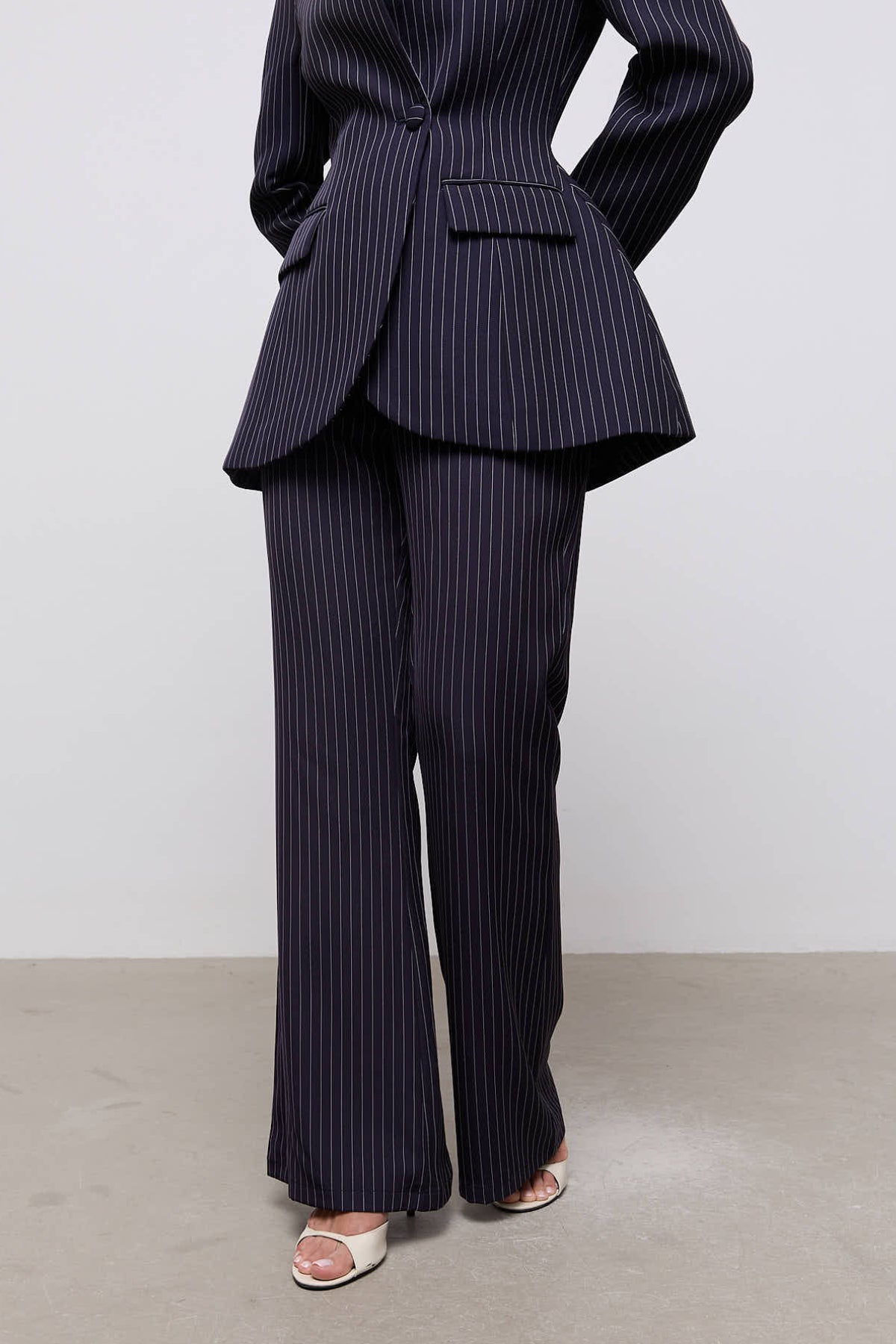 Pinstripe Slim Flare Trousers