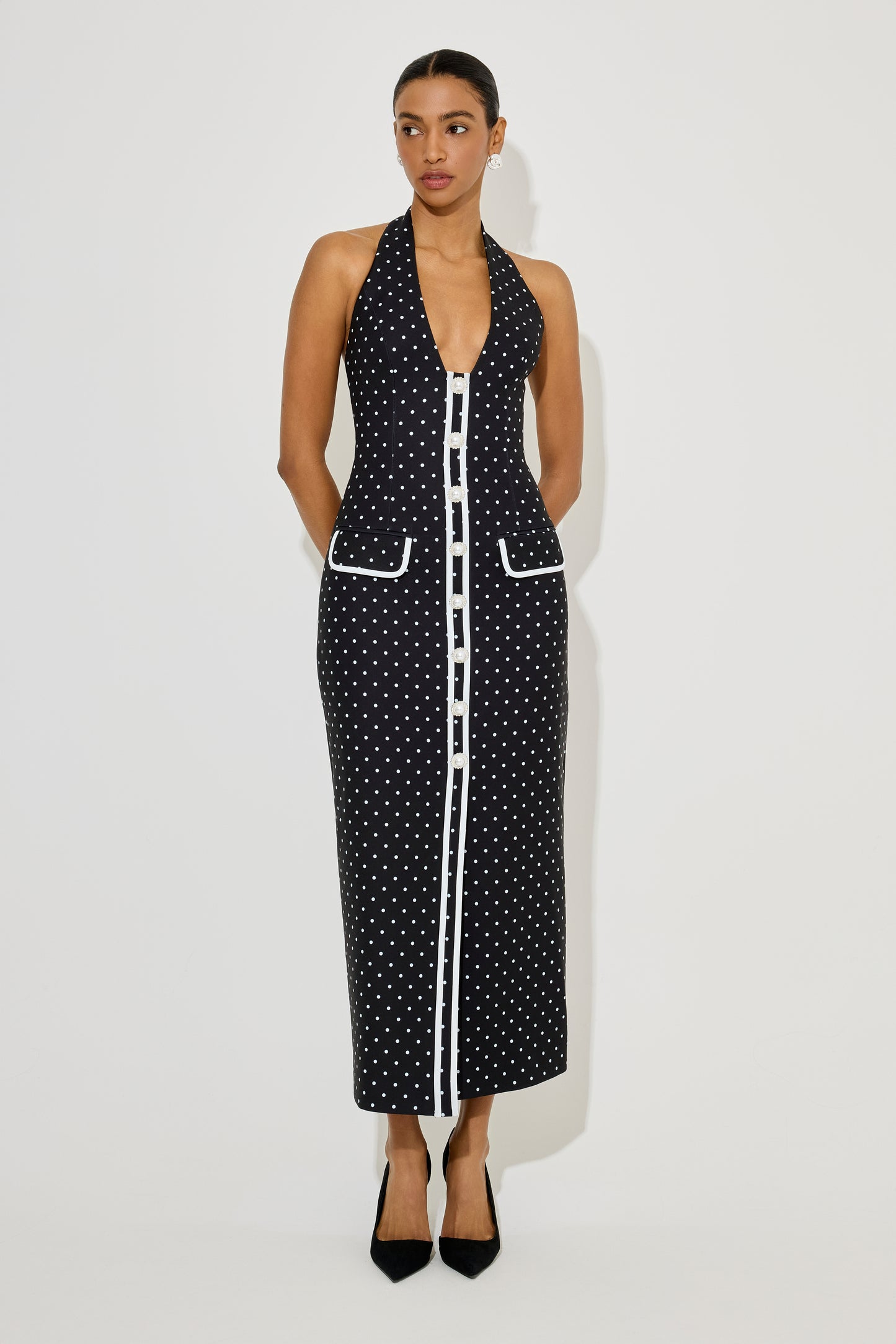 Polka Dot Button Midi Dress