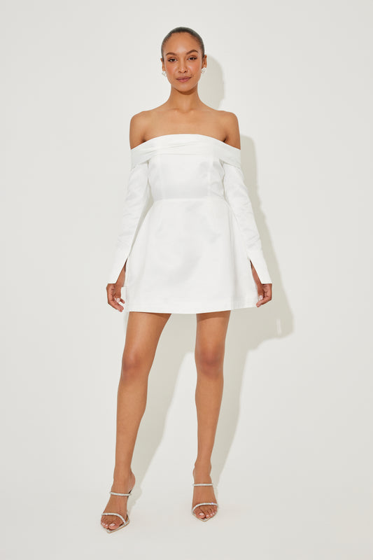 Satin Bardot Mini Dress