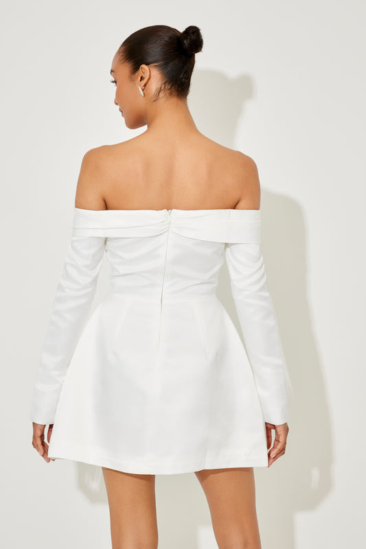 Satin Bardot Mini Dress