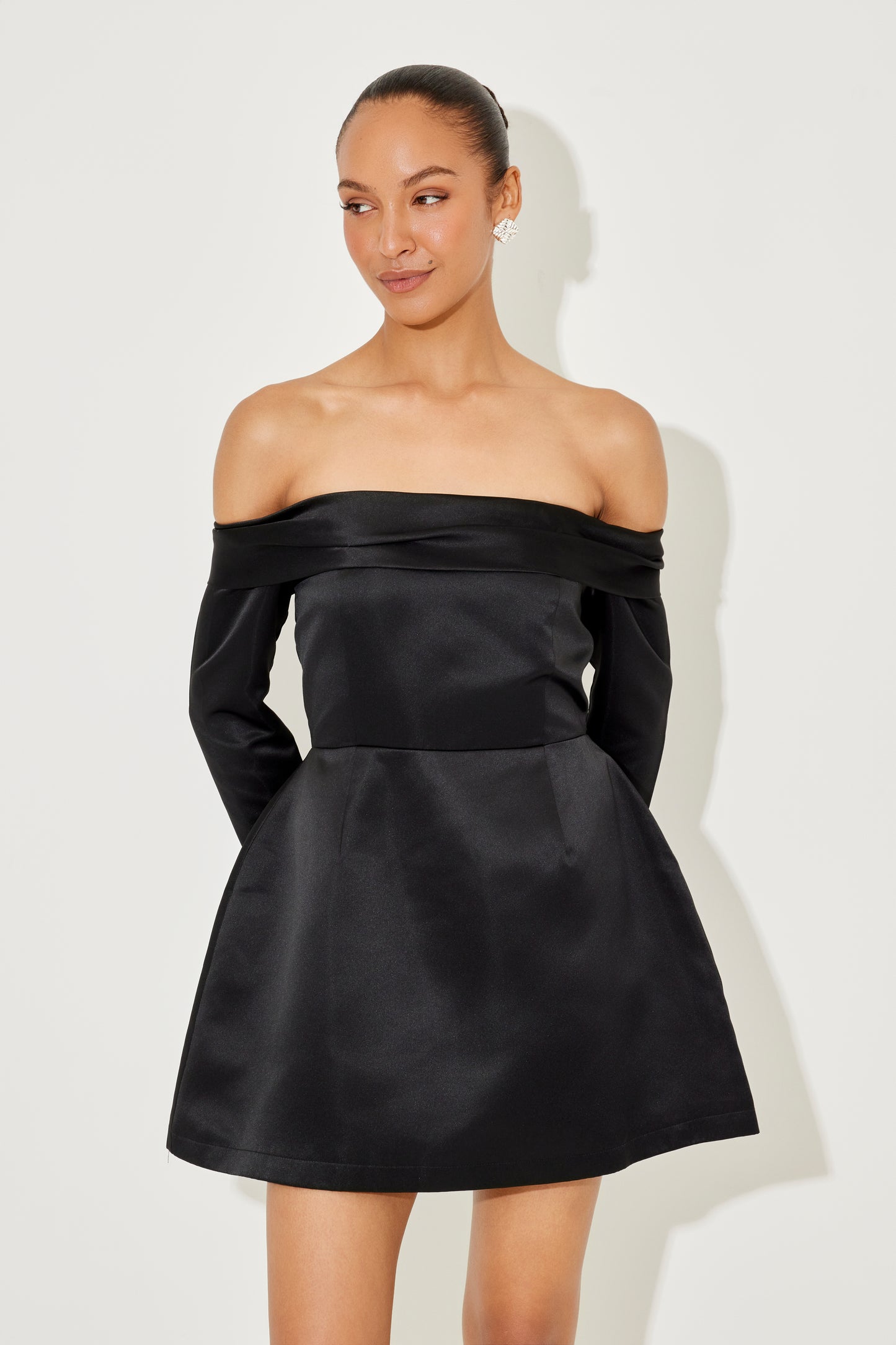 Satin Bardot Mini Dress