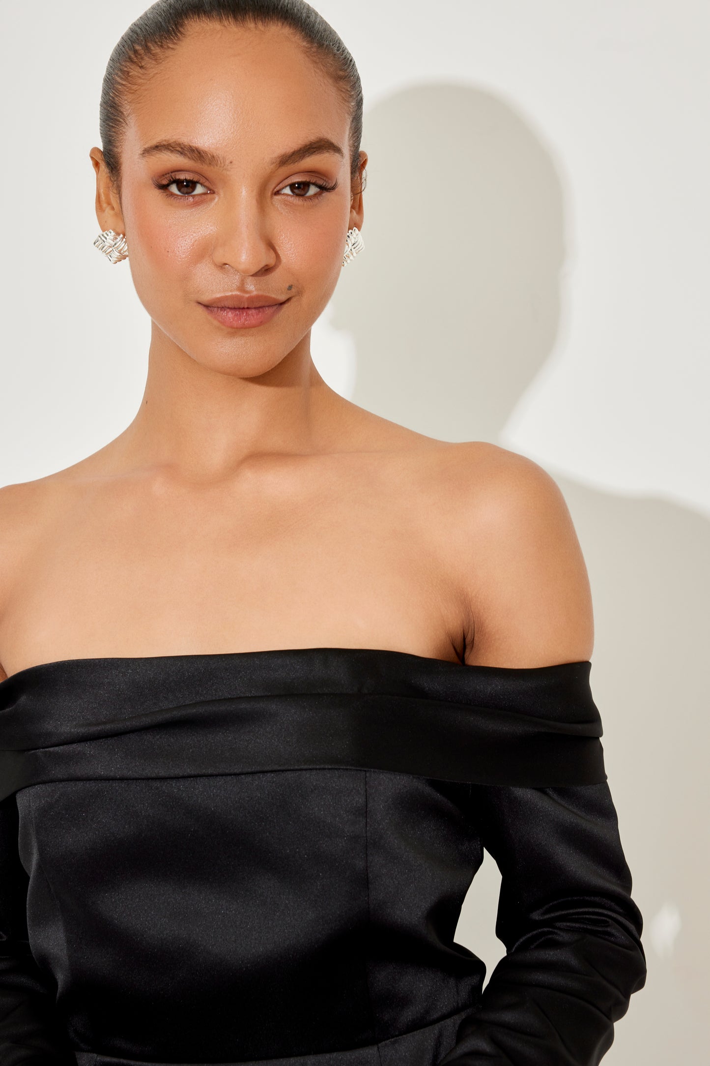 Satin Bardot Mini Dress