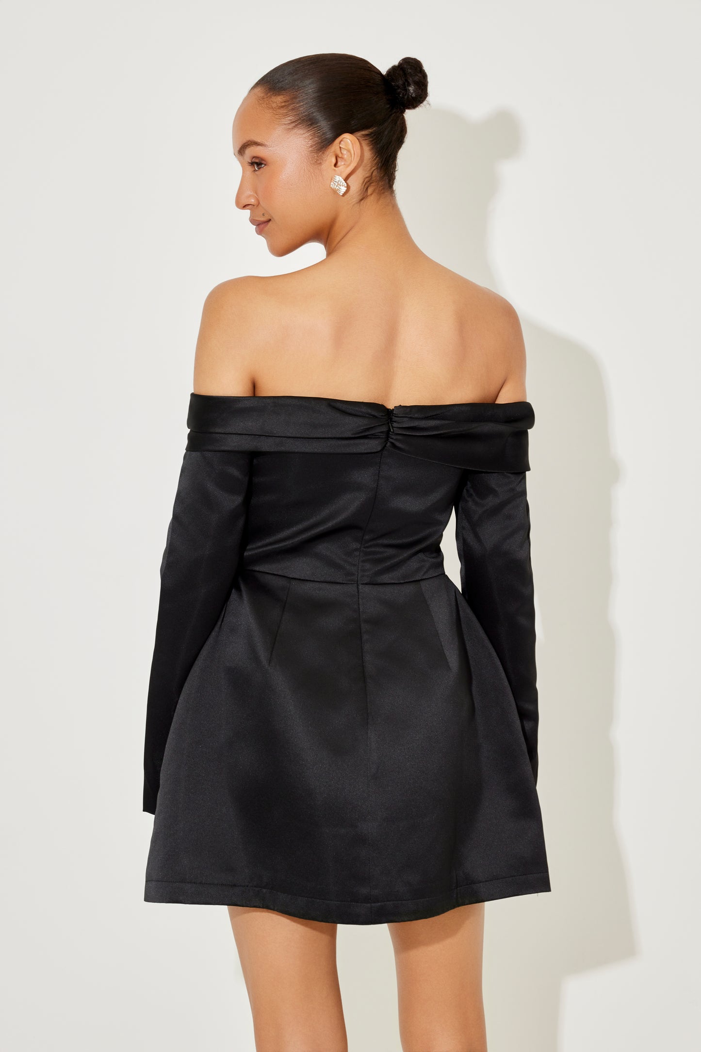 Satin Bardot Mini Dress