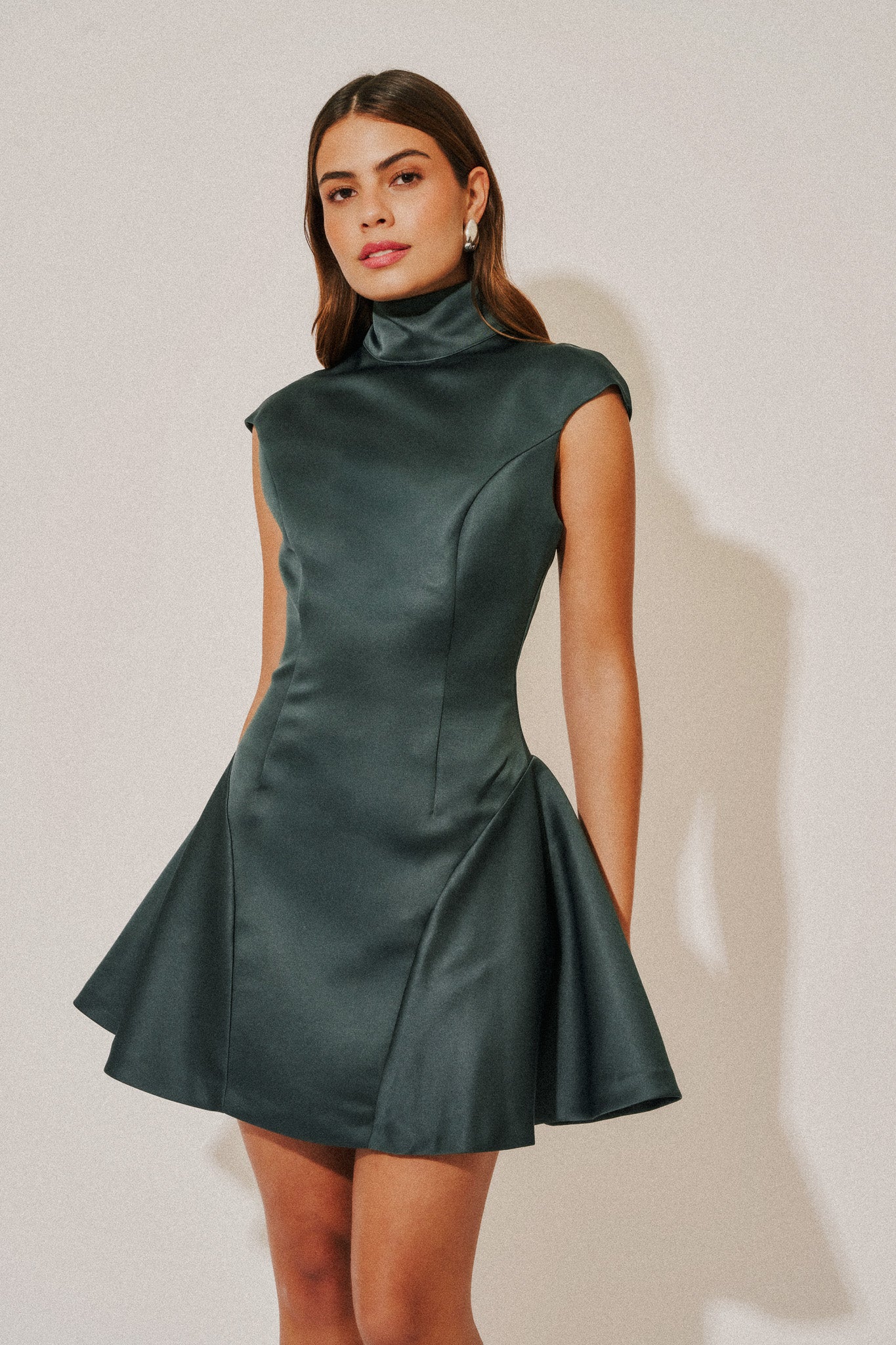 Satin High Neck Mini Dress