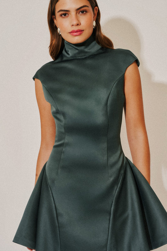 Satin High Neck Mini Dress