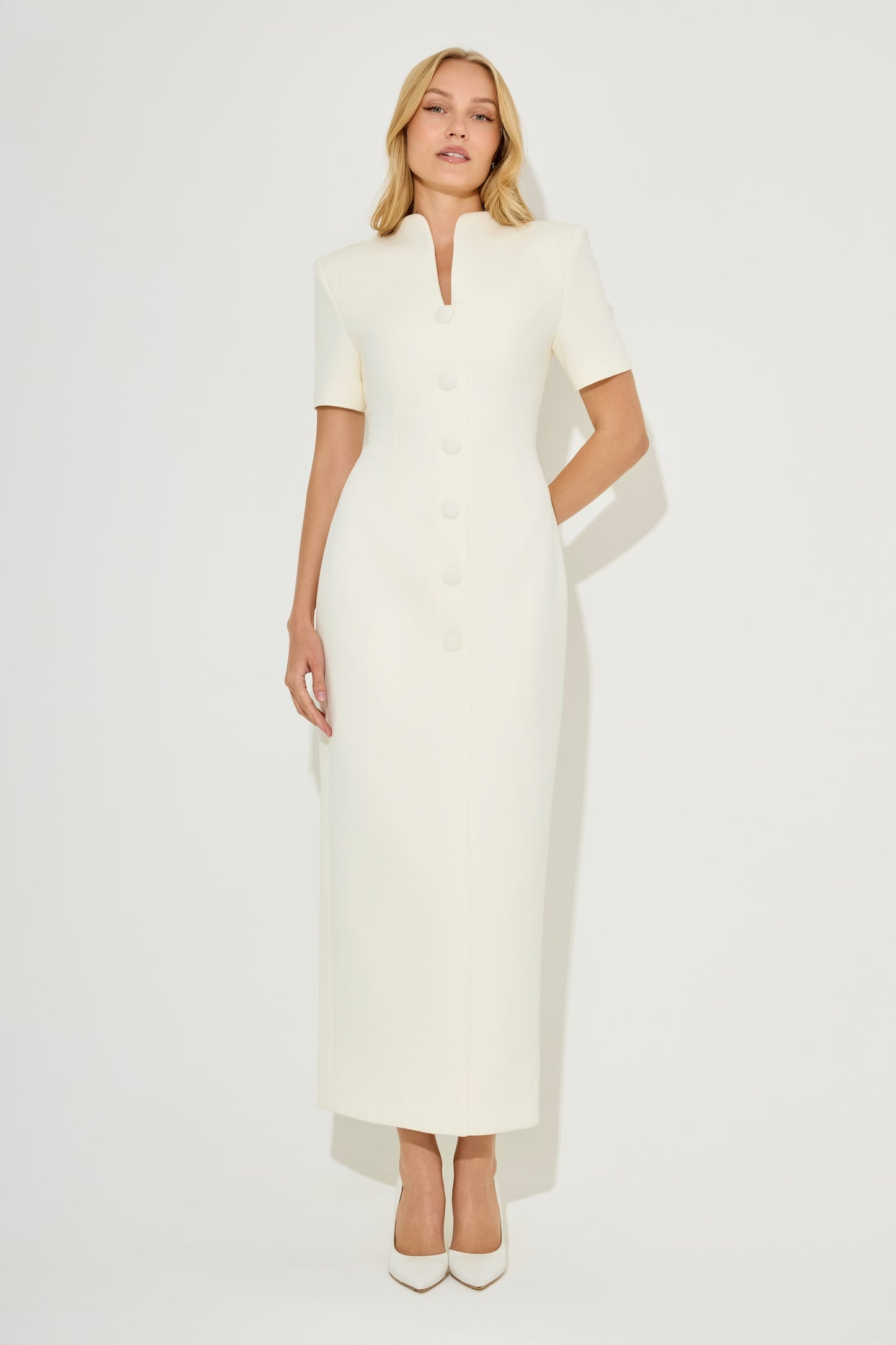 Cotton Mix Button Midi Dress