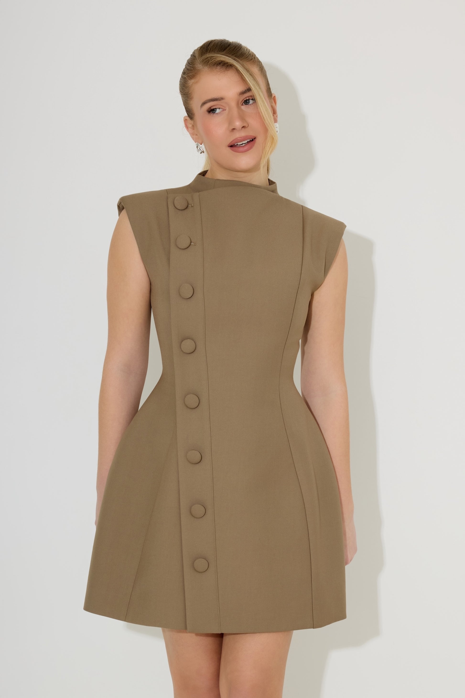 Sleeveless Button Detail Mini Dress