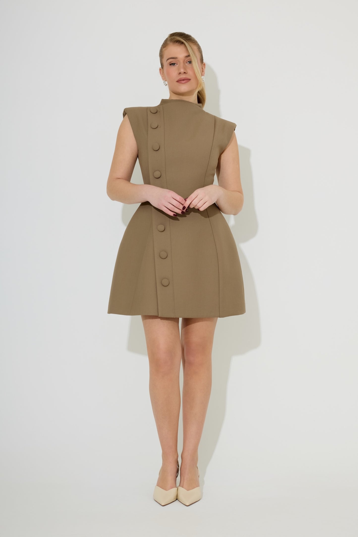 Sleeveless Button Detail Mini Dress