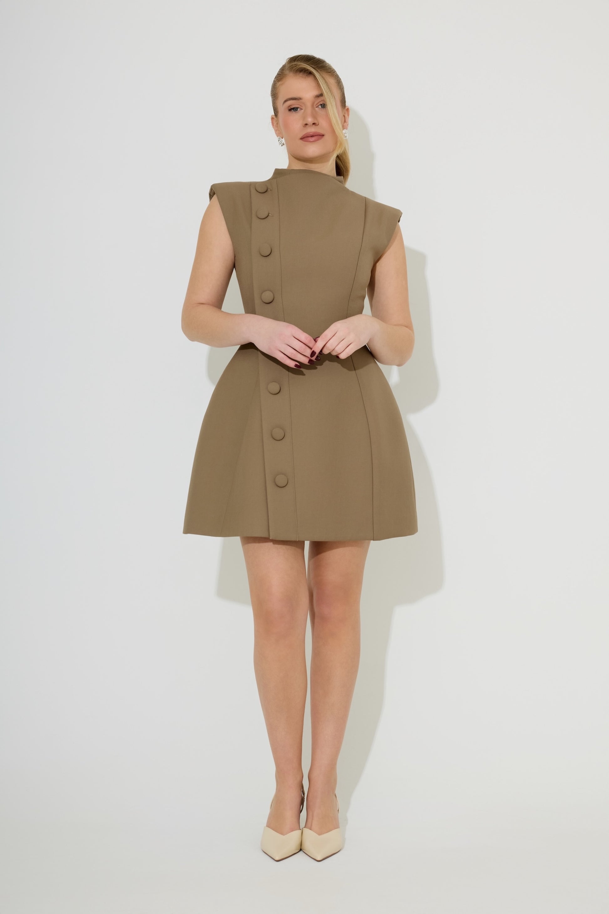 Sleeveless Button Detail Mini Dress