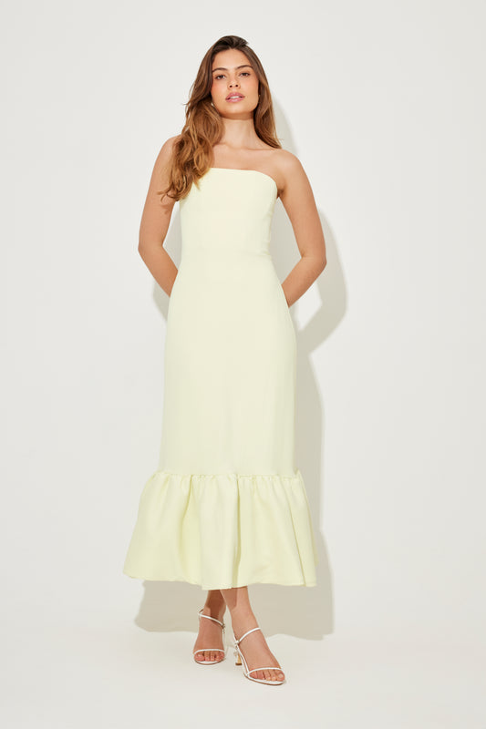 Strapless Peplum Hem Midi Dress