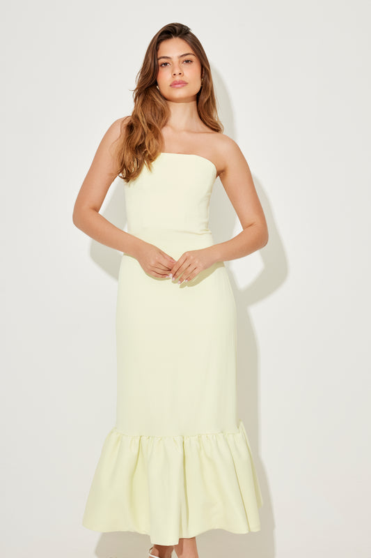 Strapless Peplum Hem Midi Dress