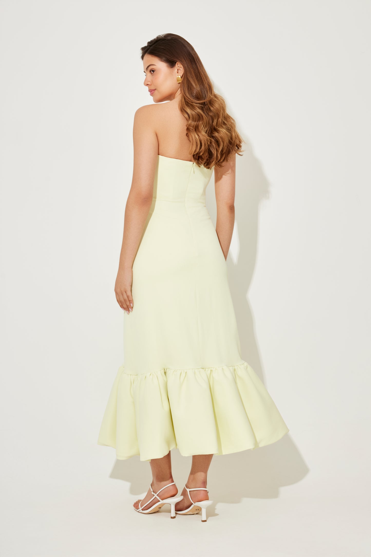 Strapless Peplum Hem Midi Dress