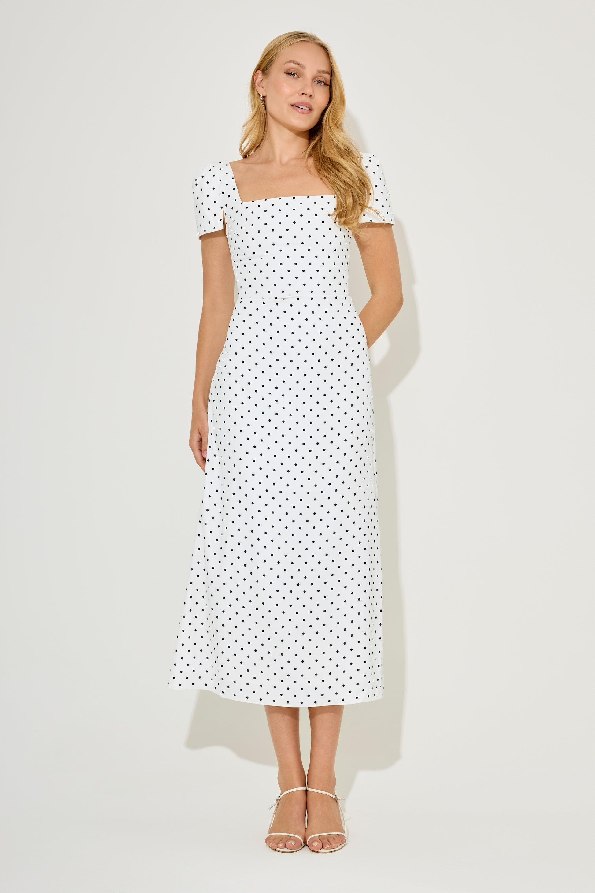 white dress with polka dots Square Neck Slip Midi Dress – Odd Muse