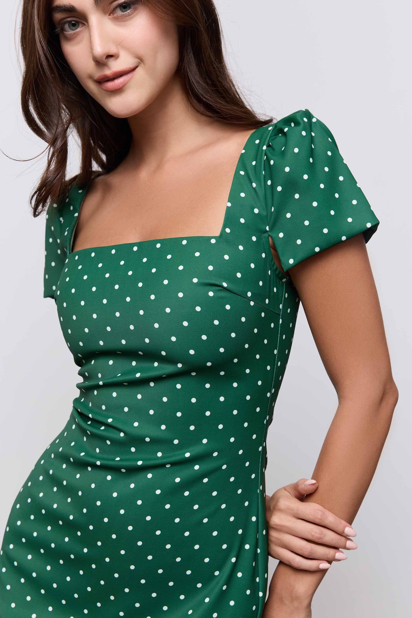 green polka dot slip dress Square Neck Slip Midi Dress – Odd Muse