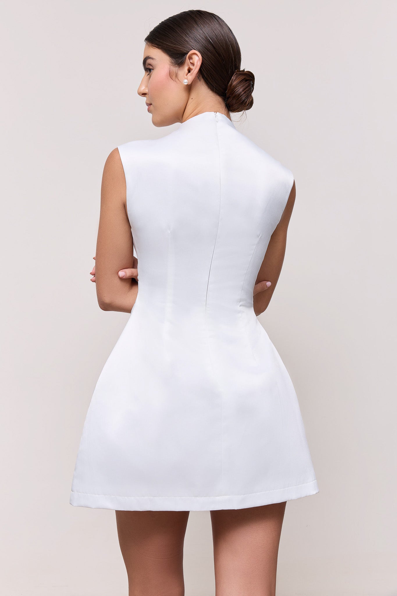 Satin Straight Neck Mini Dress