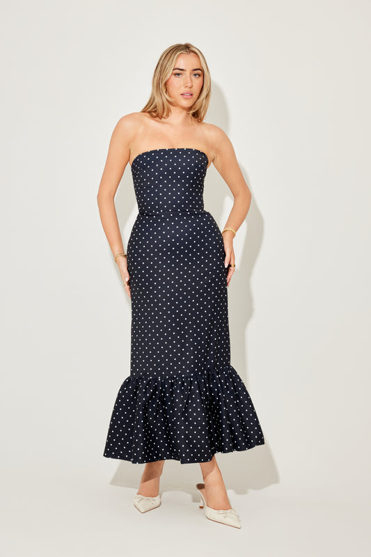 Strapless Peplum Midi Dress