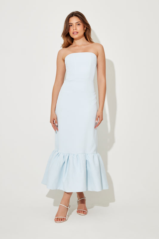 Strapless Peplum Hem Midi Dress