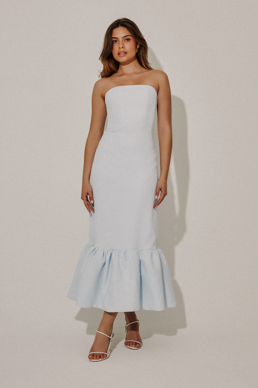 Strapless Peplum Midi Dress