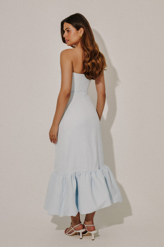 Strapless Peplum Midi Dress