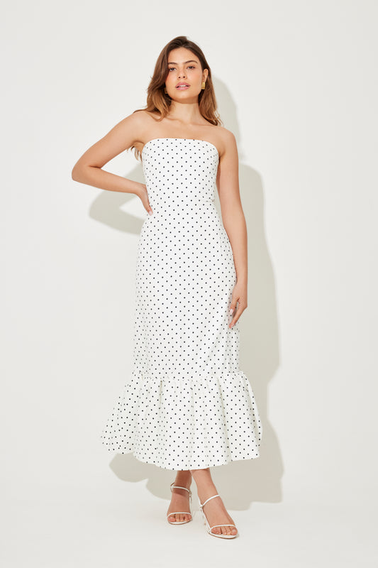 Strapless Peplum Midi Dress